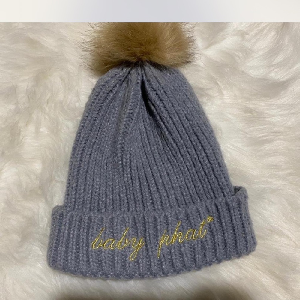 Baby Phat Heather Gray Knit Beanie with Pom